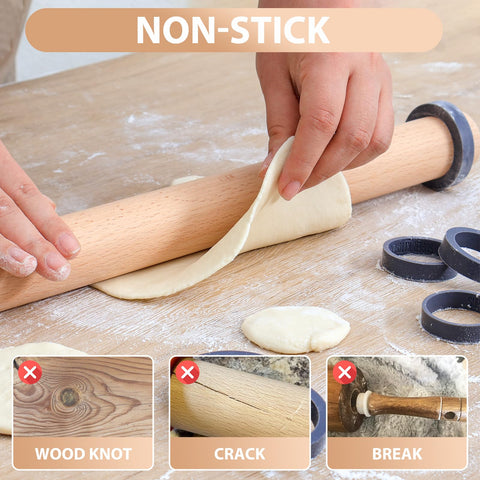 Folksy Super Kitchen wooden roller close-up highlighting beech wood texture and smooth finish.