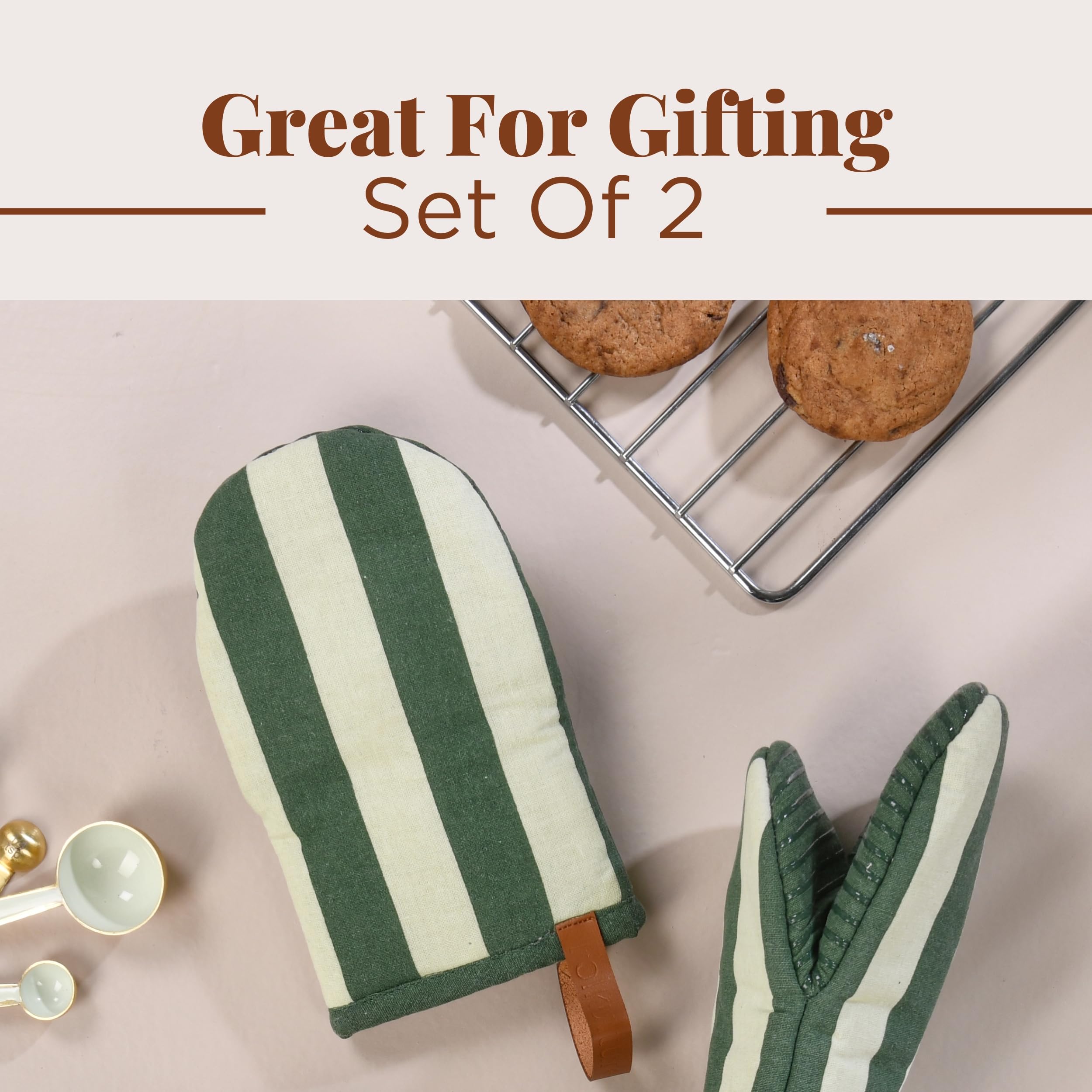 Folkulture baking supplies in green complement a modern kitchen setup.