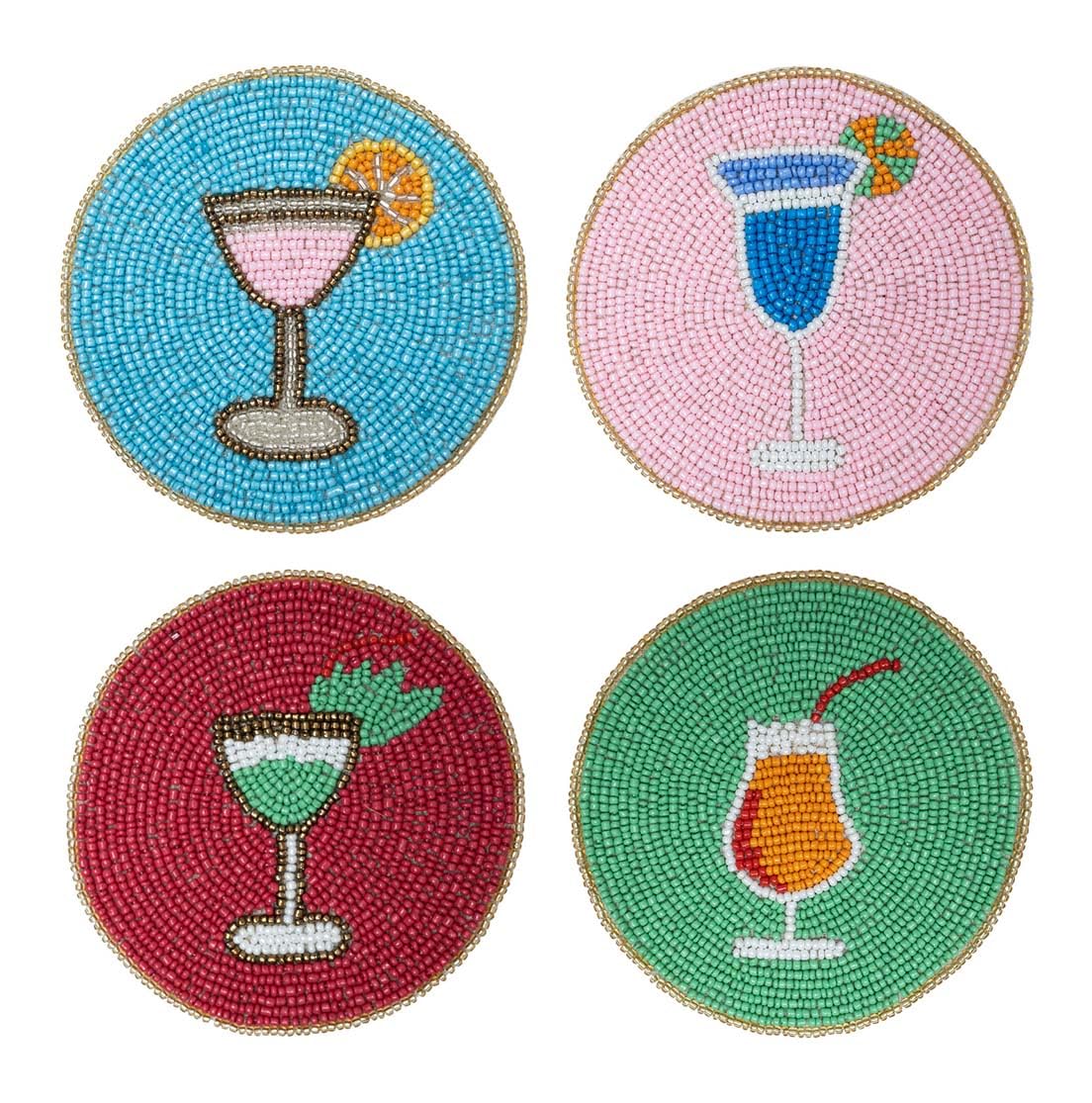 Folkulture boho coaster set-4: beaded center mats protect tabletops with stylish flair.
