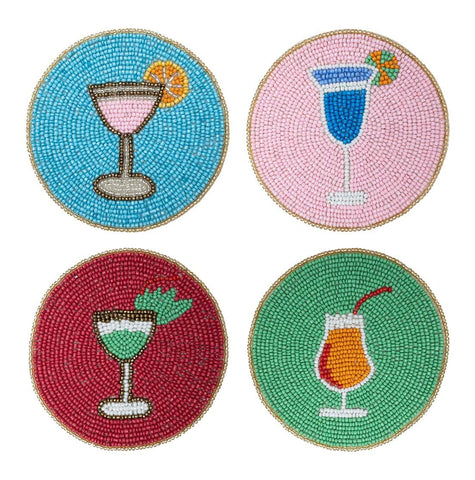 Folkulture boho coaster set-4: beaded center mats protect tabletops with stylish flair.