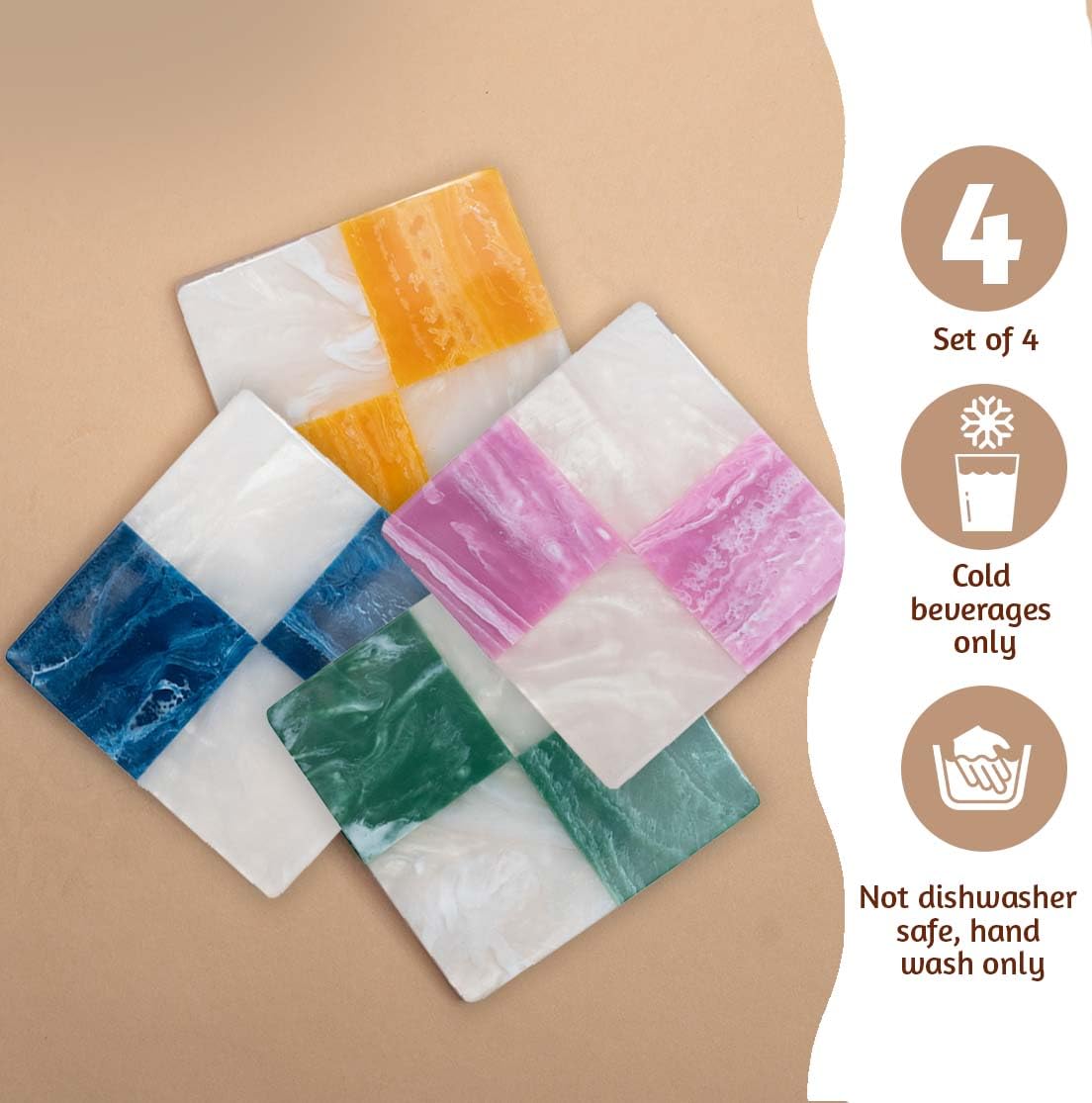 Folkulture handmade resin coasters showcase multicolor checkered design for stylish gatherings