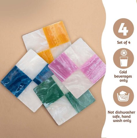 Folkulture handmade resin coasters showcase multicolor checkered design for stylish gatherings