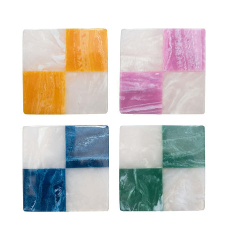 Folkulture Coasters Set of 4 with resin design protects your coffee table from spills