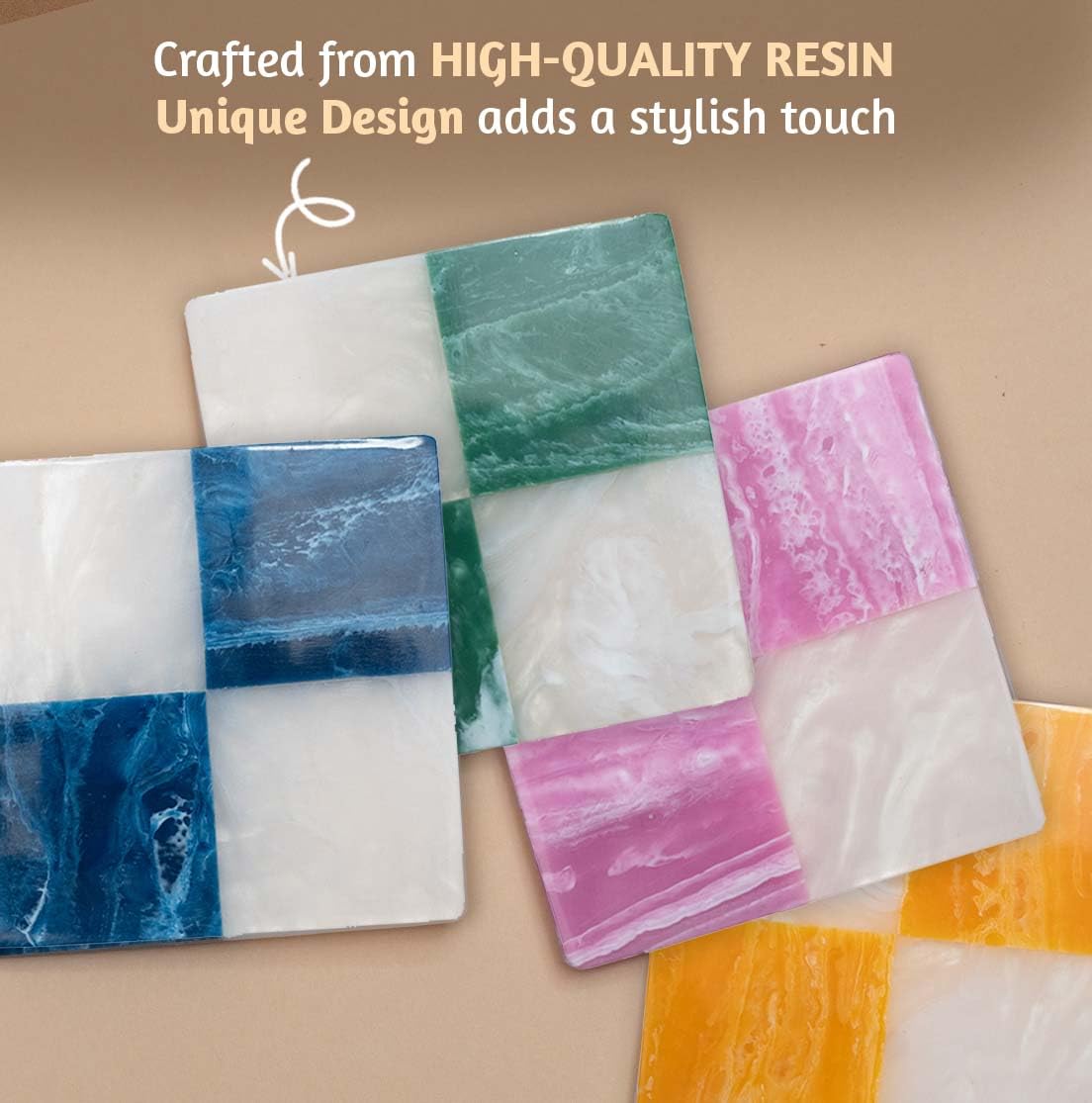 Folkulture resin coasters feature a non-slip base to prevent sliding