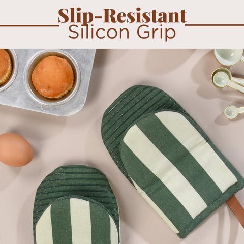 Folkulture green oven mitts are daily kitchen essentials for busy cooks.