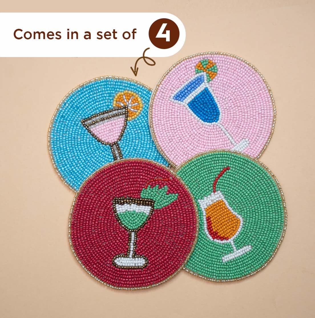 Folkulture handcrafted-beaded-centre-coaster: jewel-tone beads add personality while guarding surfaces.