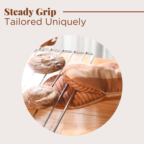 Folkulture orange oven mitts on rack, highlighting compact daily use