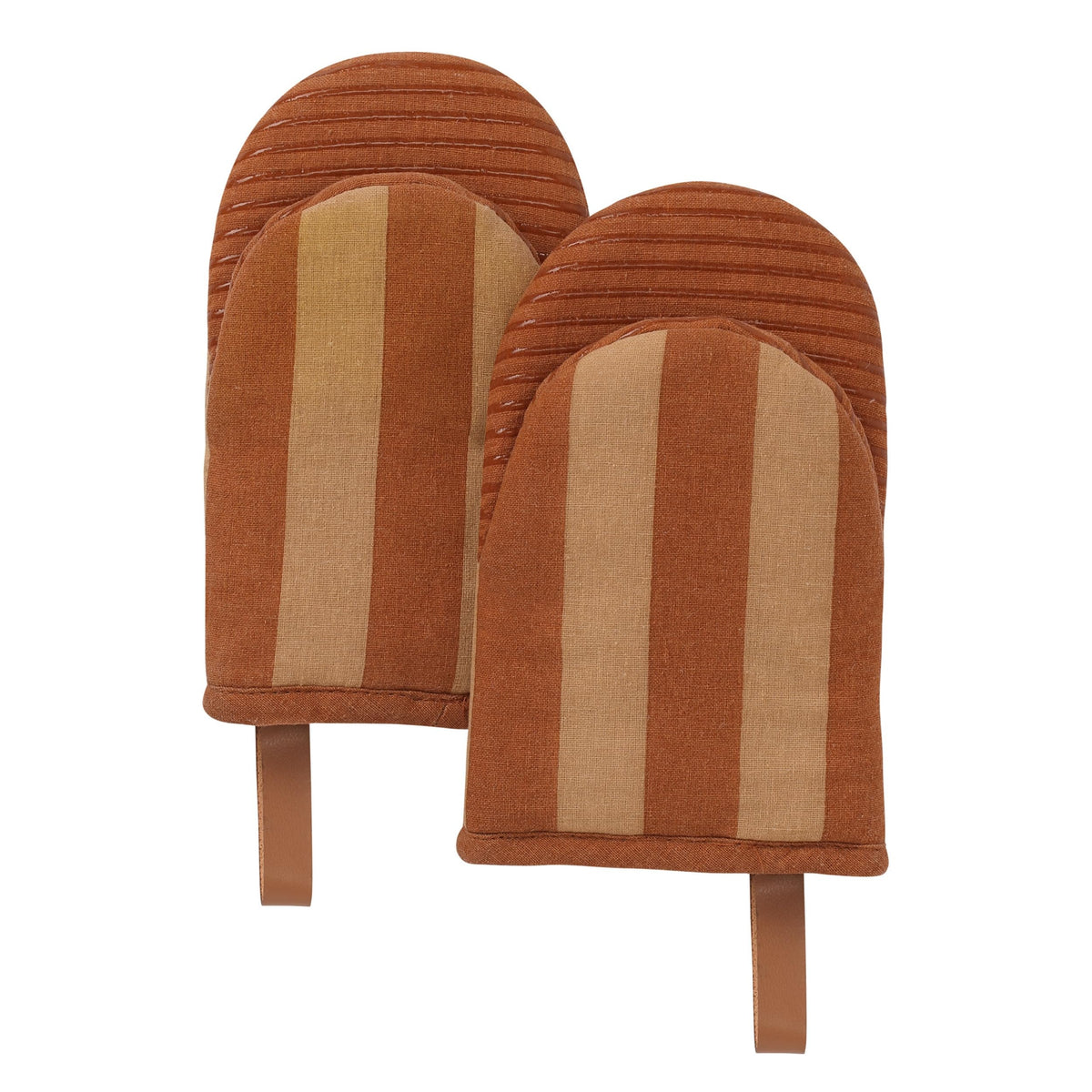 Folkulture mini oven mitts orange set 2, front view with non-slip grip