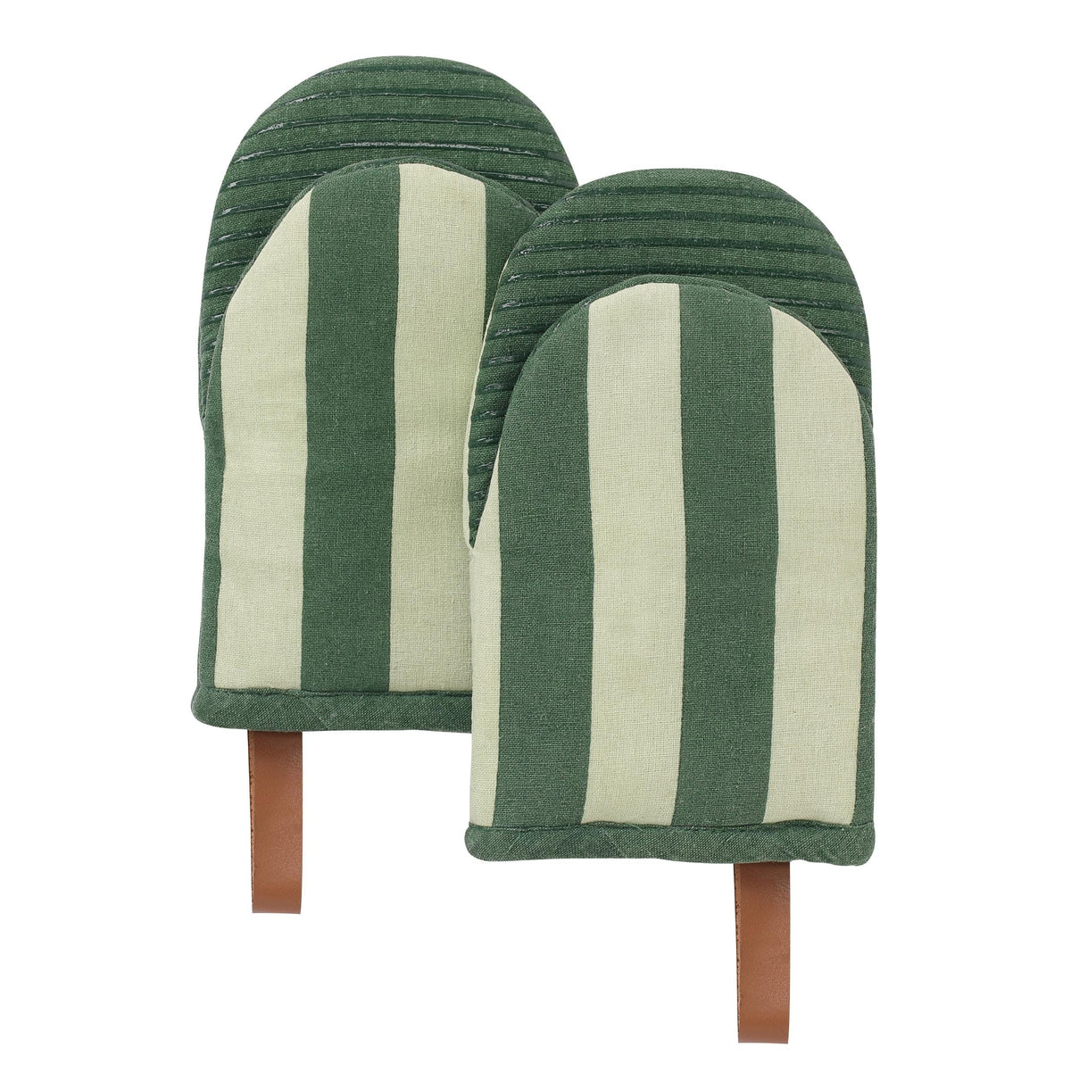 Folkulture mini oven mitts in green, non-slip grip for safe handling of hot pots.