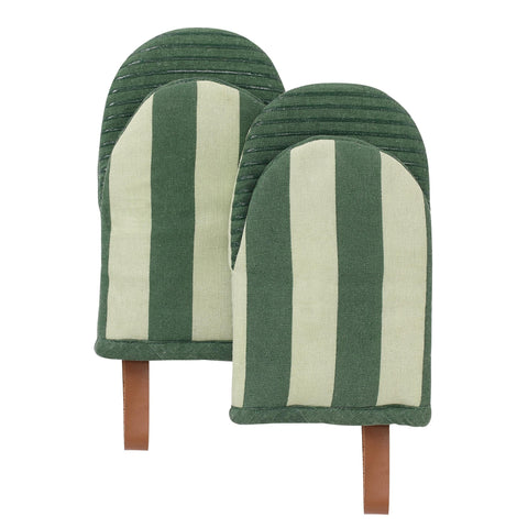 Folkulture mini oven mitts in green, non-slip grip for safe handling of hot pots.