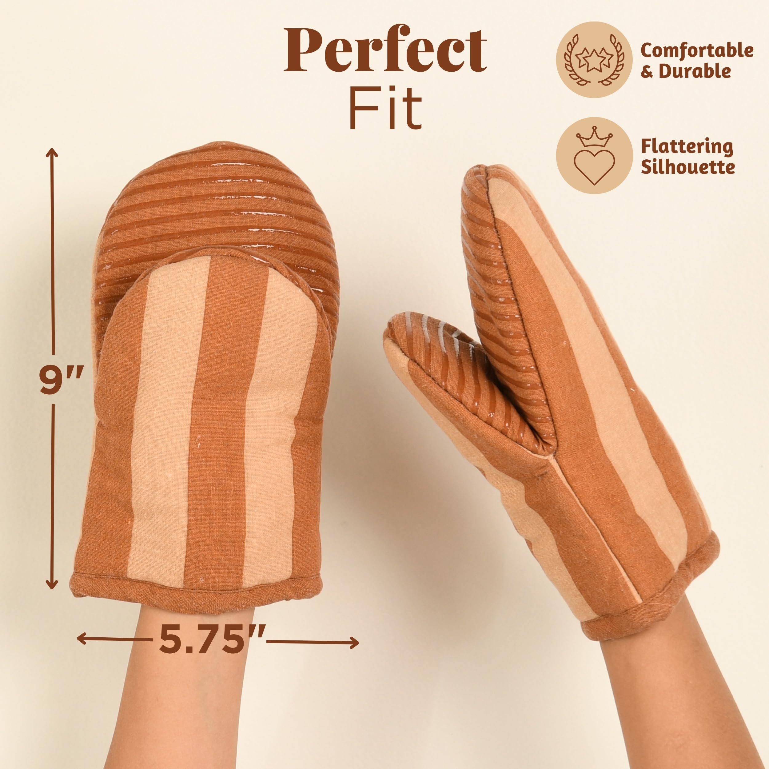 Folkulture orange oven mitts, durable stitching and washable design