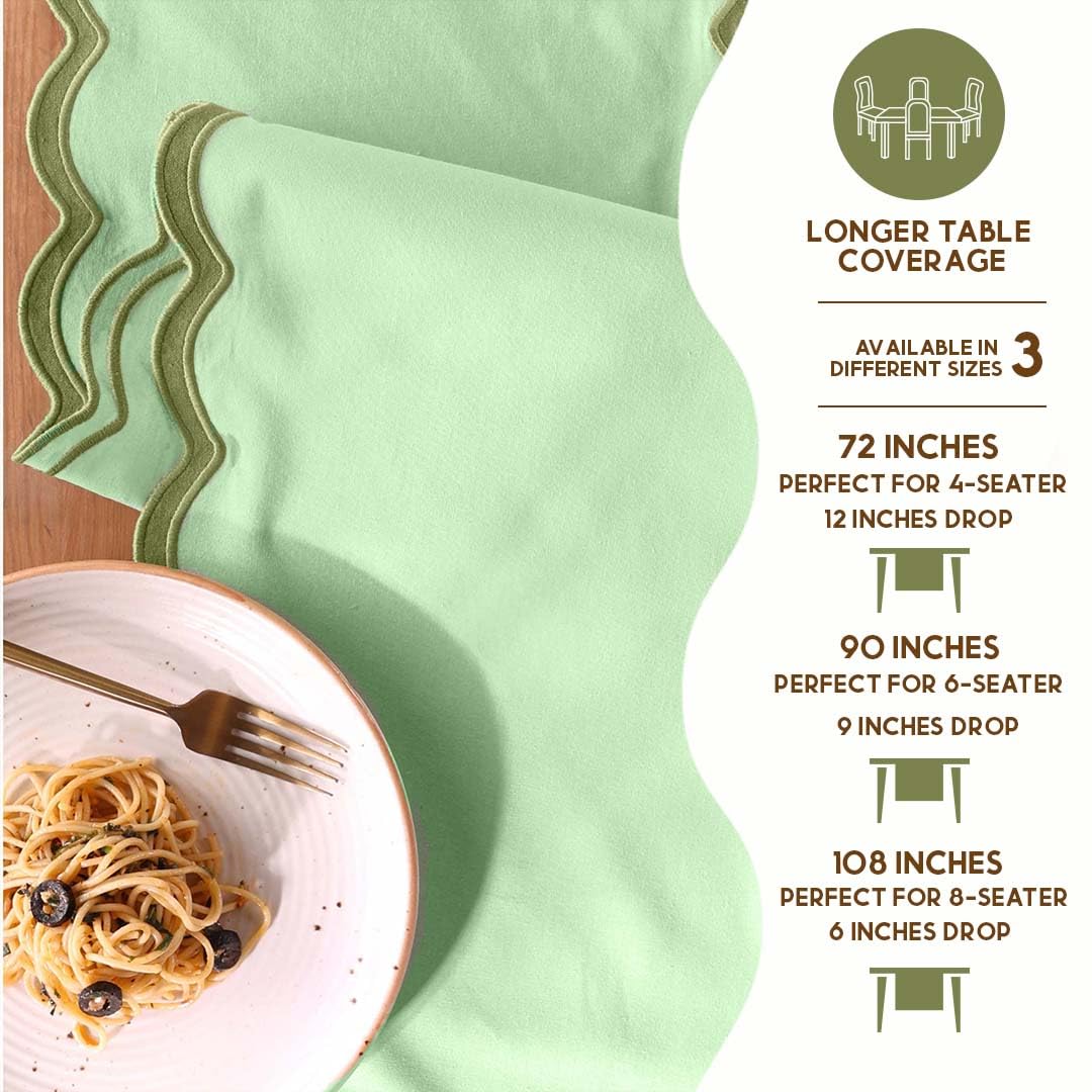 Folkulture green table runner protects tables while adding texture and warmth.