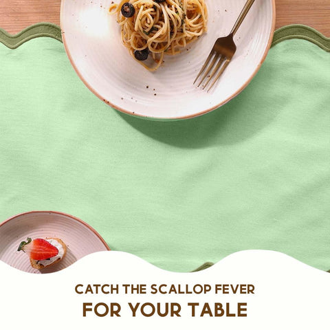 Folkulture scalloped sage green runner complements casual gatherings and birthdays.