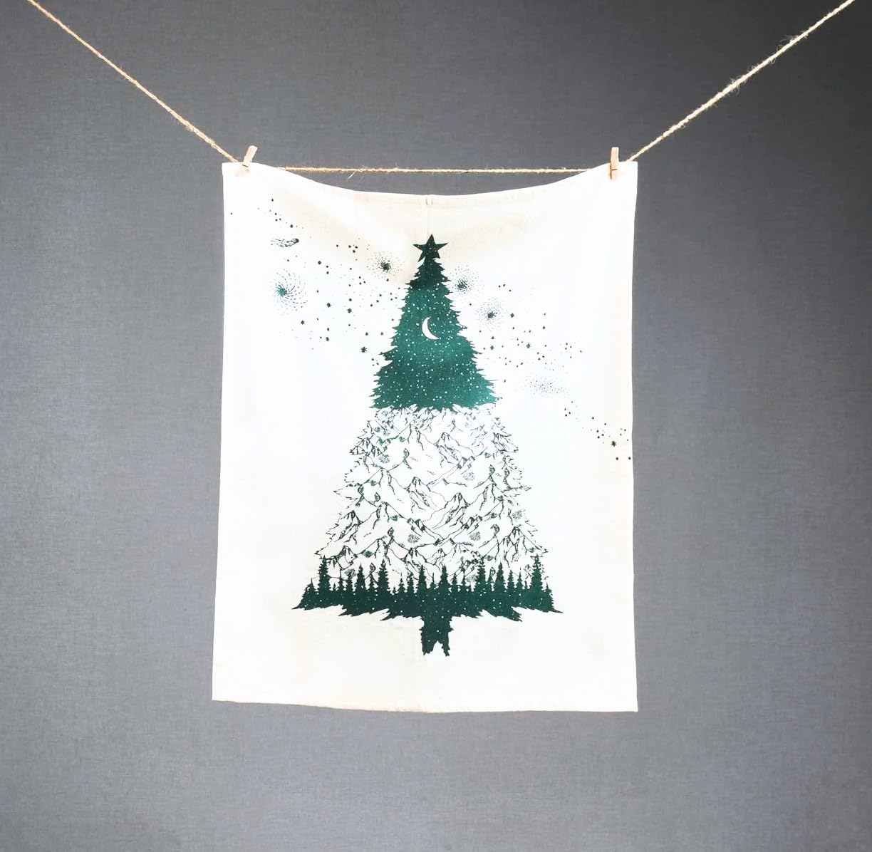Folkulture tea towels displayed with dishware for festive table