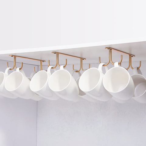 FOMANSH mug rack under cabinet three racks holds twelve mugs neatly
