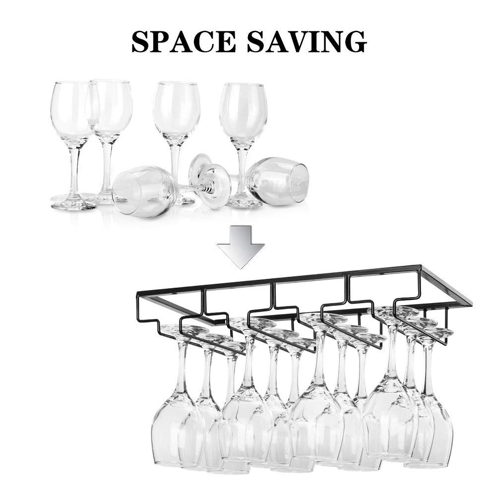 FOMANSH stemware holder with metal rails keeps glasses secure and organized