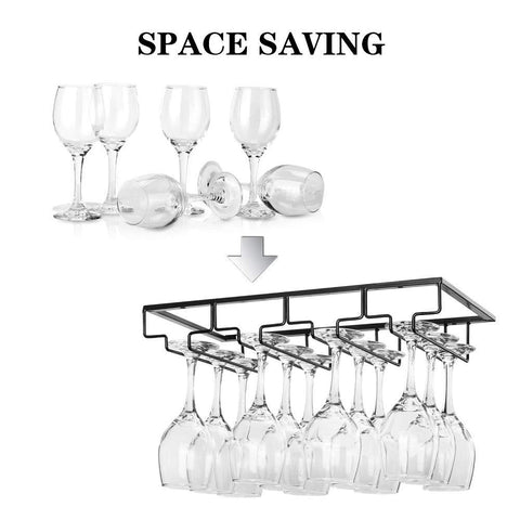 FOMANSH stemware holder with metal rails keeps glasses secure and organized