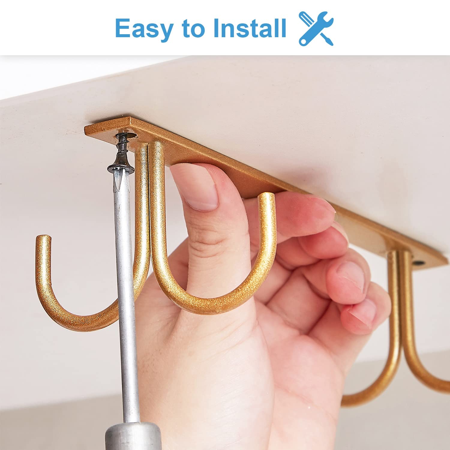 Three rack design with twelve hooks optimized for mugs