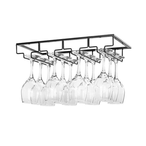 FOMANSH under-cabinet wine glass rack installation showing simple mounting and space saving