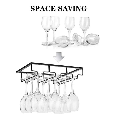 FOMANSH wine glass rack under cabinet shows durable metal frame and protective coating.