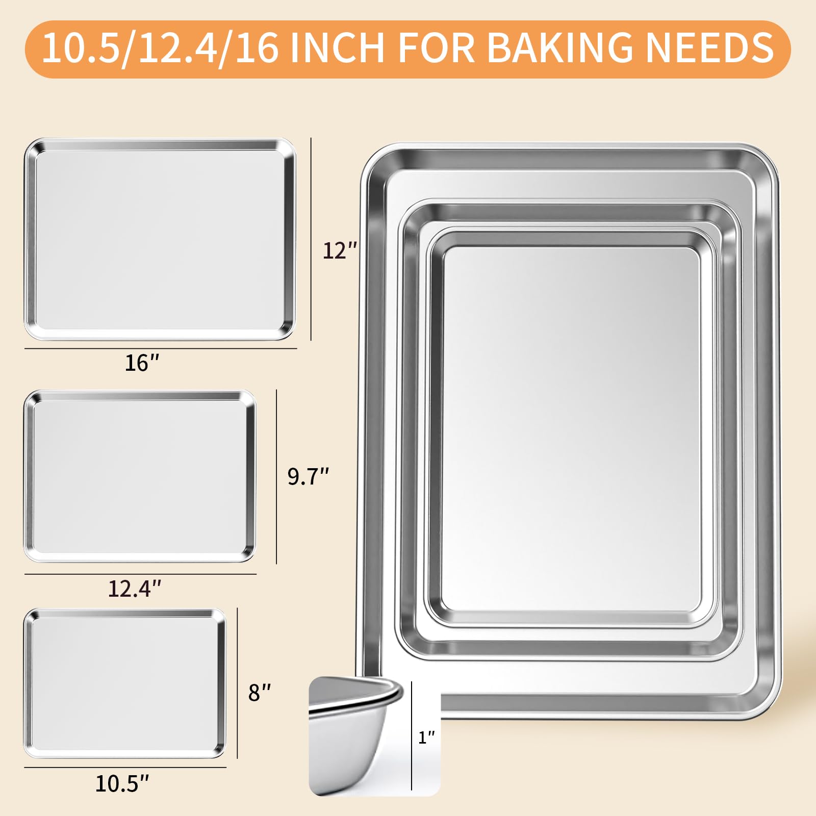 Fondpen baking sheet set 12.4x9.7x1 inch—uniform browning and easy release