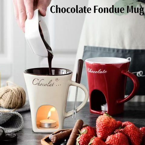 Ceramic fondue cup close-up highlighting durable glaze for festive desserts.