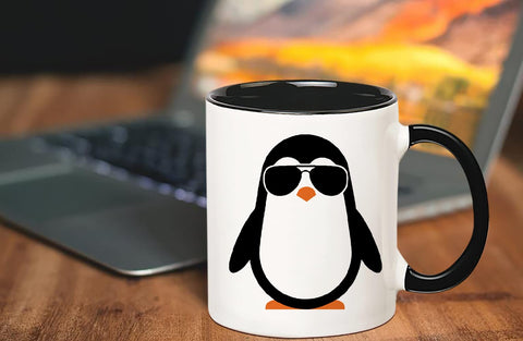 Fonhark Penguin Mug on desk for hot beverages during work.