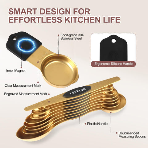 FONYA magnetic nesting cups and spoons securely stacked for compact storage