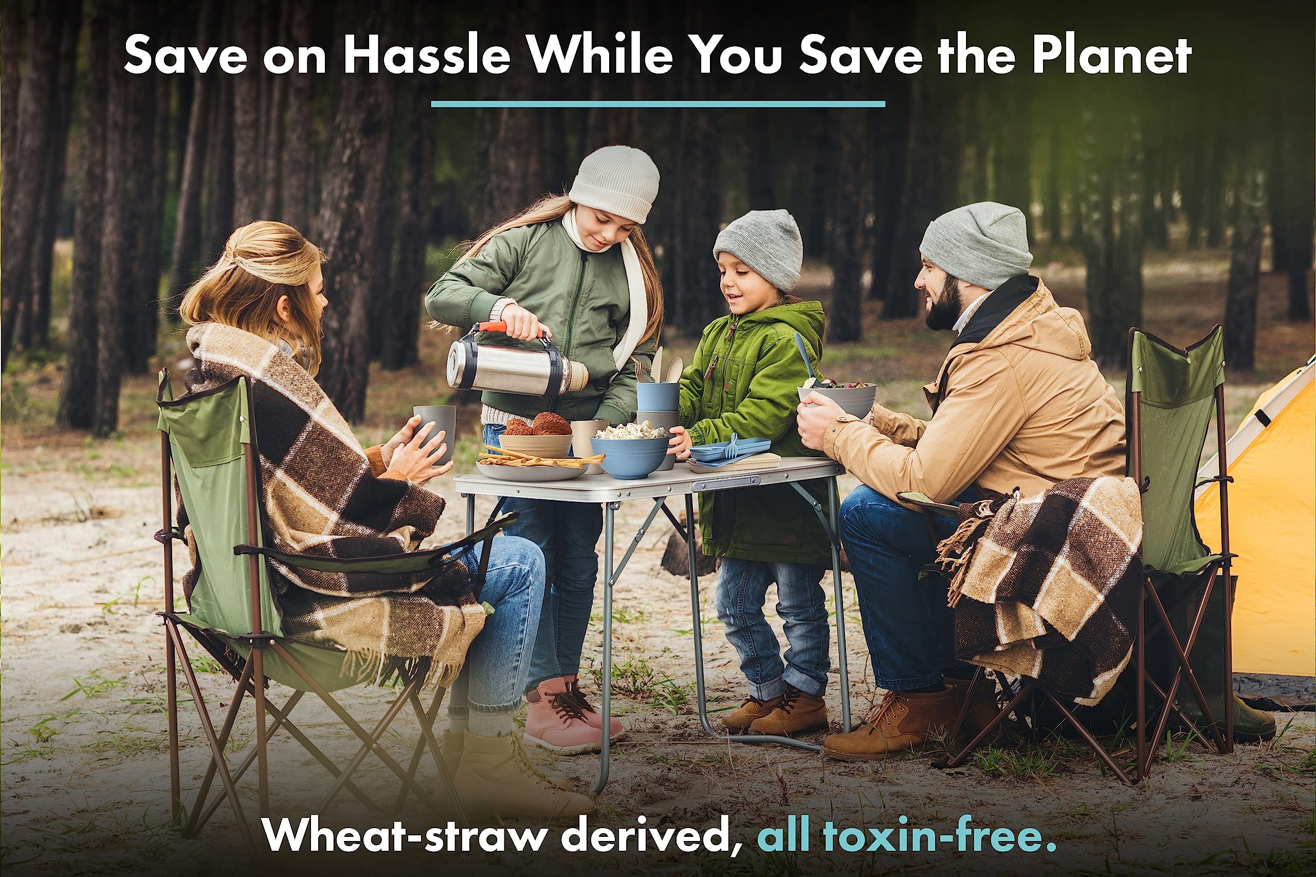 FOODLE Wheat Straw Dinnerware camping kit, lightweight and durable.