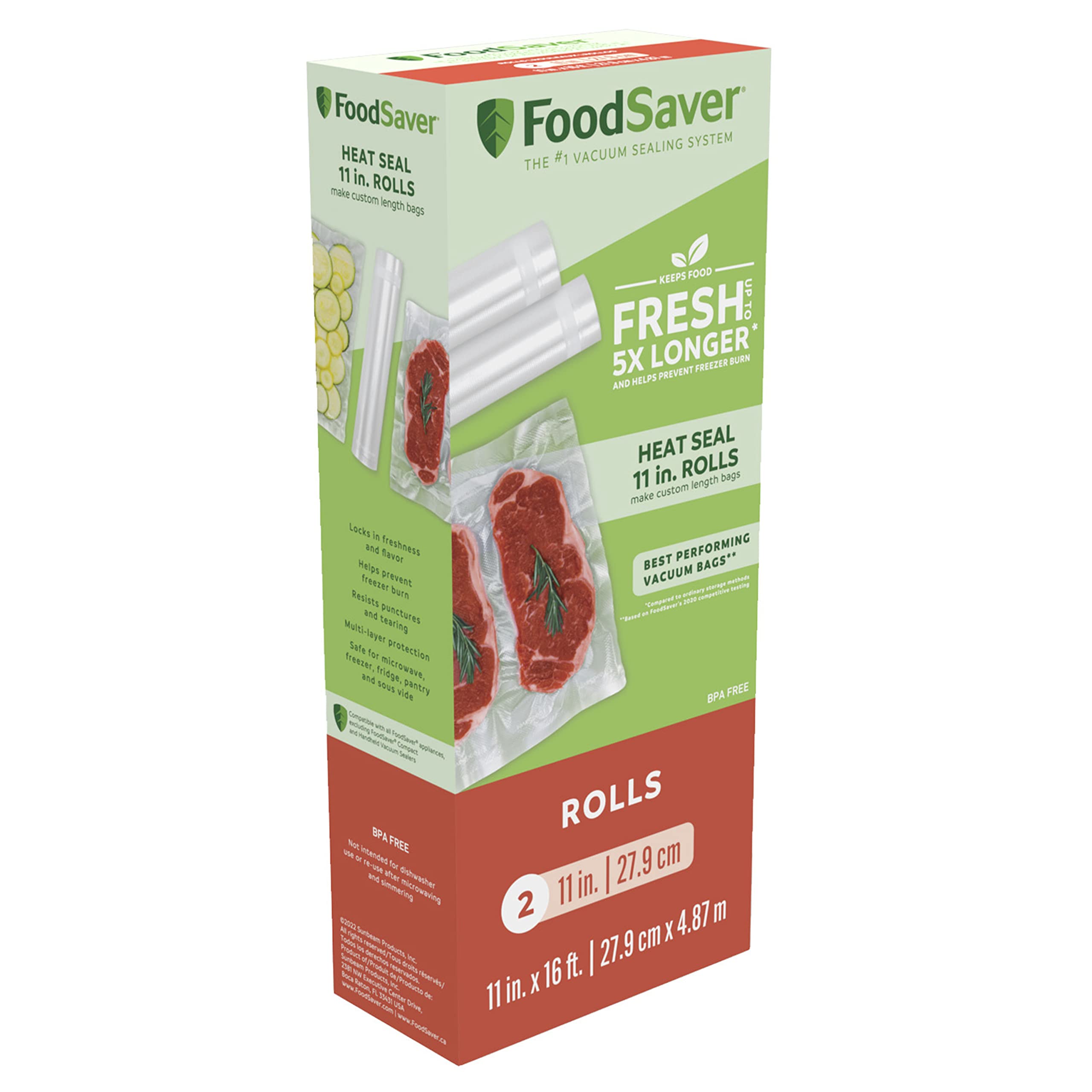 FoodSaver 11x16 vacuum seal rolls provide custom-length bags for precise sizing