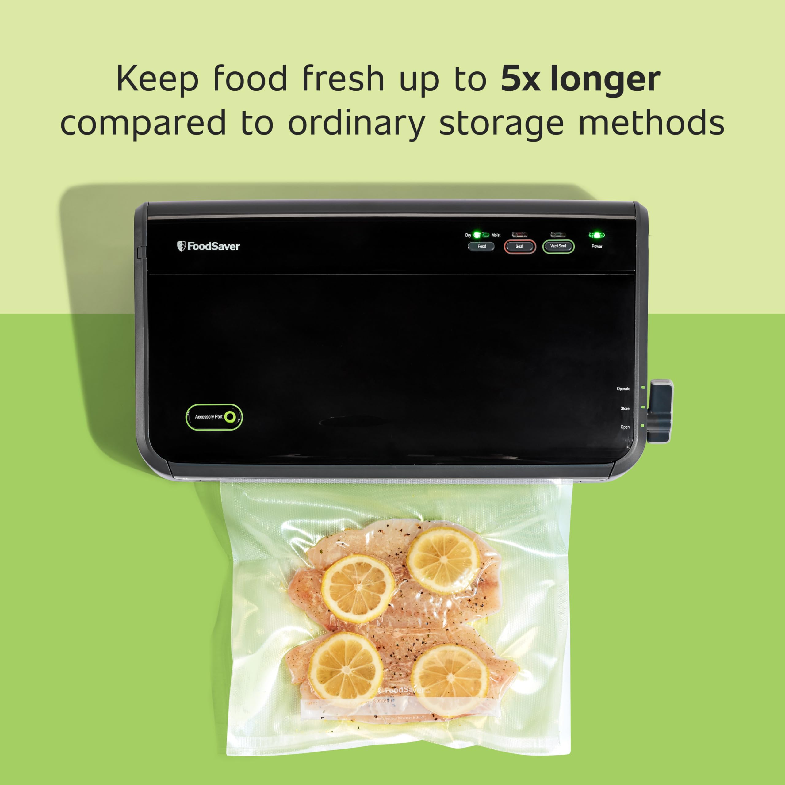 FoodSaver automatic bag detection indicator for effortless sealing.