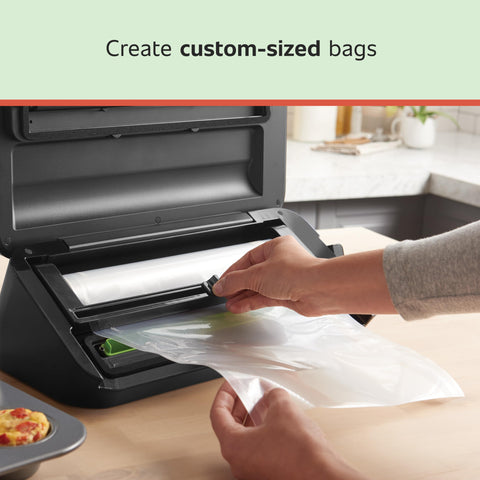 FoodSaver custom-fit bags in use organize portions for quick weeknight meals.