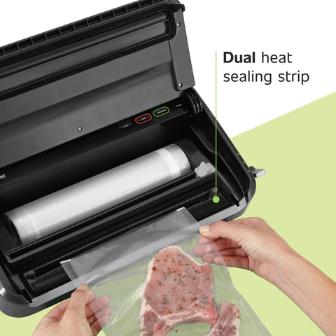 Close-up of dual heat sealing strips delivering airtight seal.
