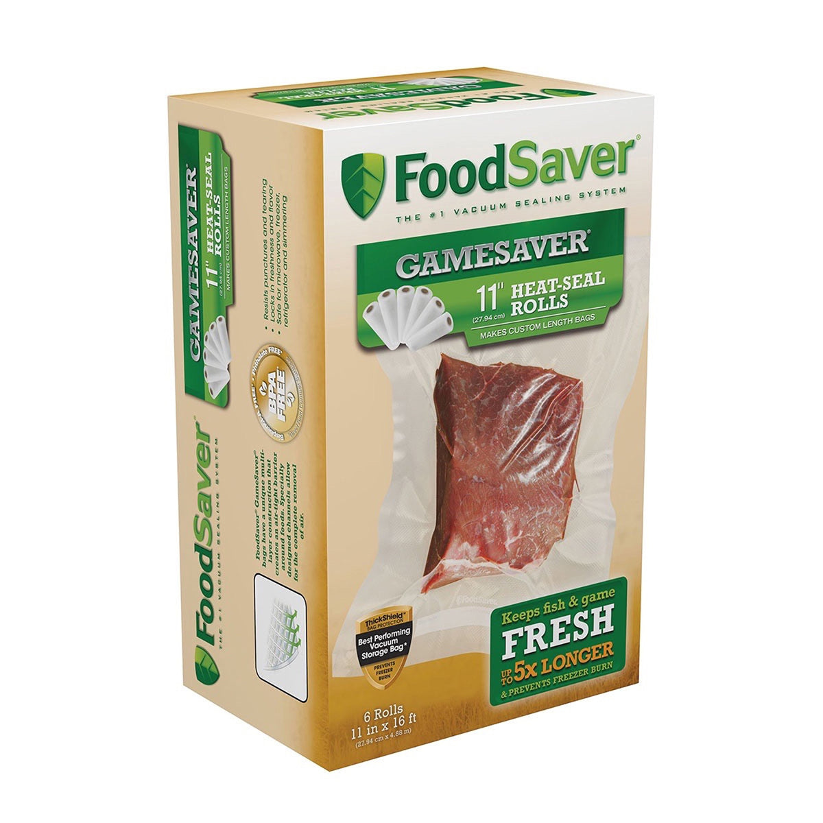 FoodSaver GameSaver roll laid flat, showing customizable length for precise bag sizes.