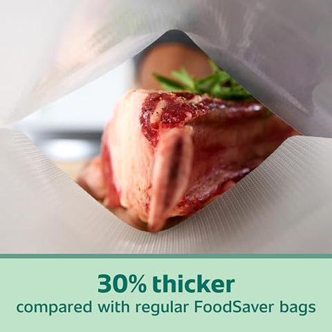 FoodSaver leak-puncture-tear-protection-quart-bags guard contents from leaks and spoilage.