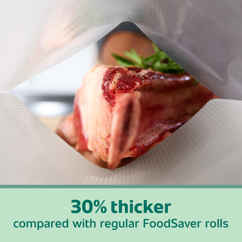 FoodSaver roll reinforces durability against leaks, ideal for safe sous vide prep.