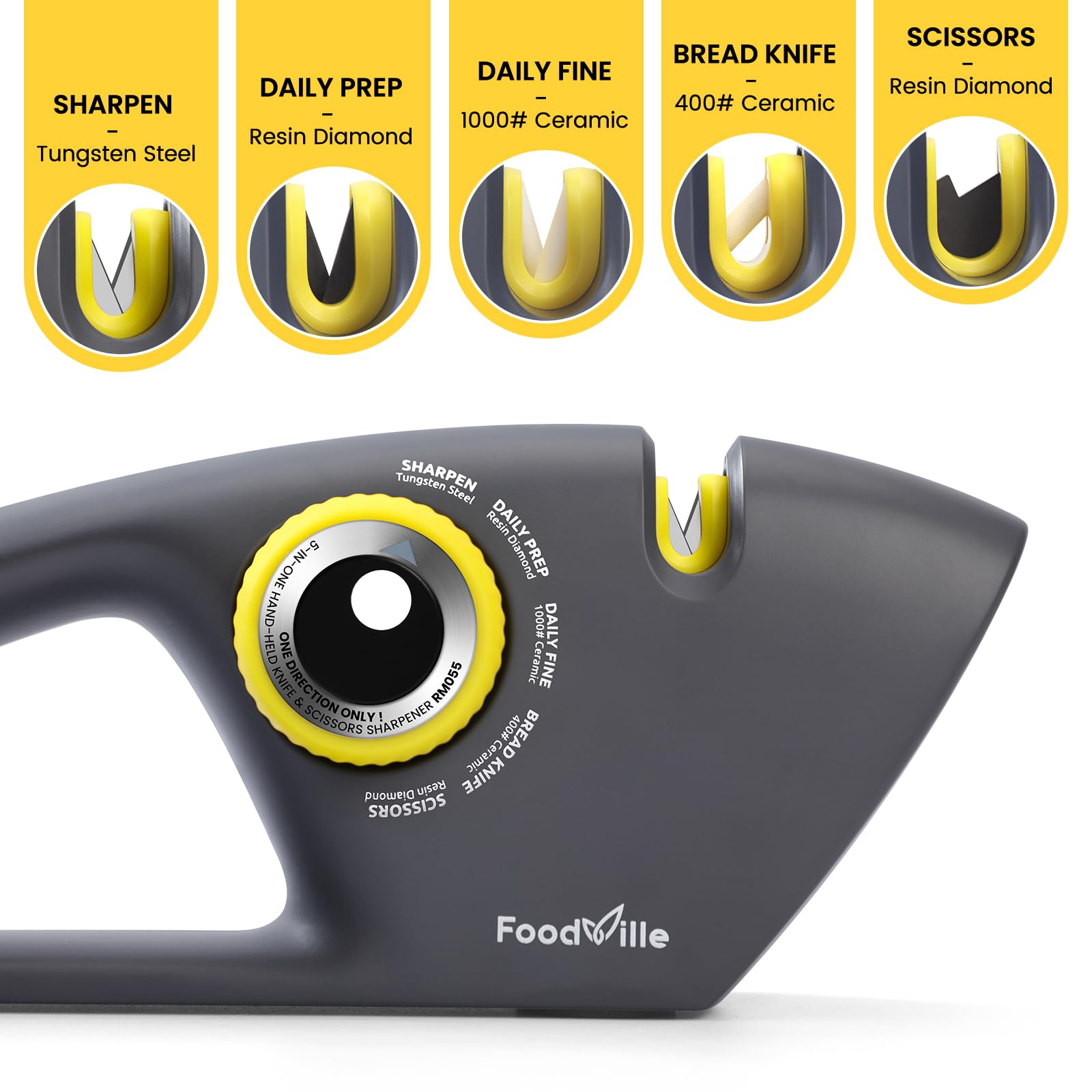 FoodVille sharpener bread knife slot handles serrated blades precisely.