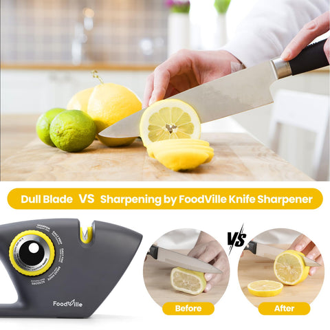 FoodVille sharpener built with durable tungsten, diamond, and ceramic materials.