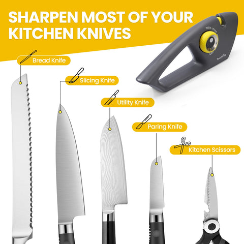 FoodVille sharpener scissors slot refreshes scissors for clean cuts.