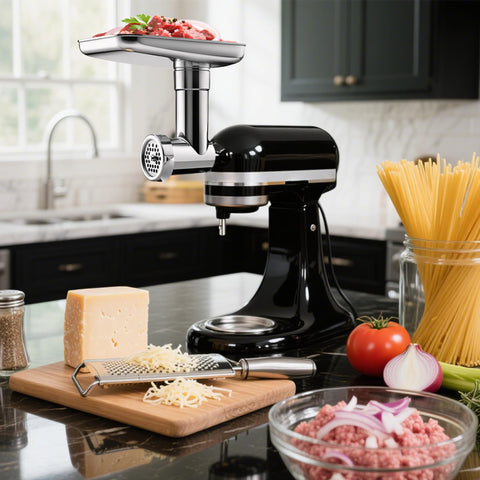 FOKIEE attachment connected to KitchenAid hub for efficient grinding