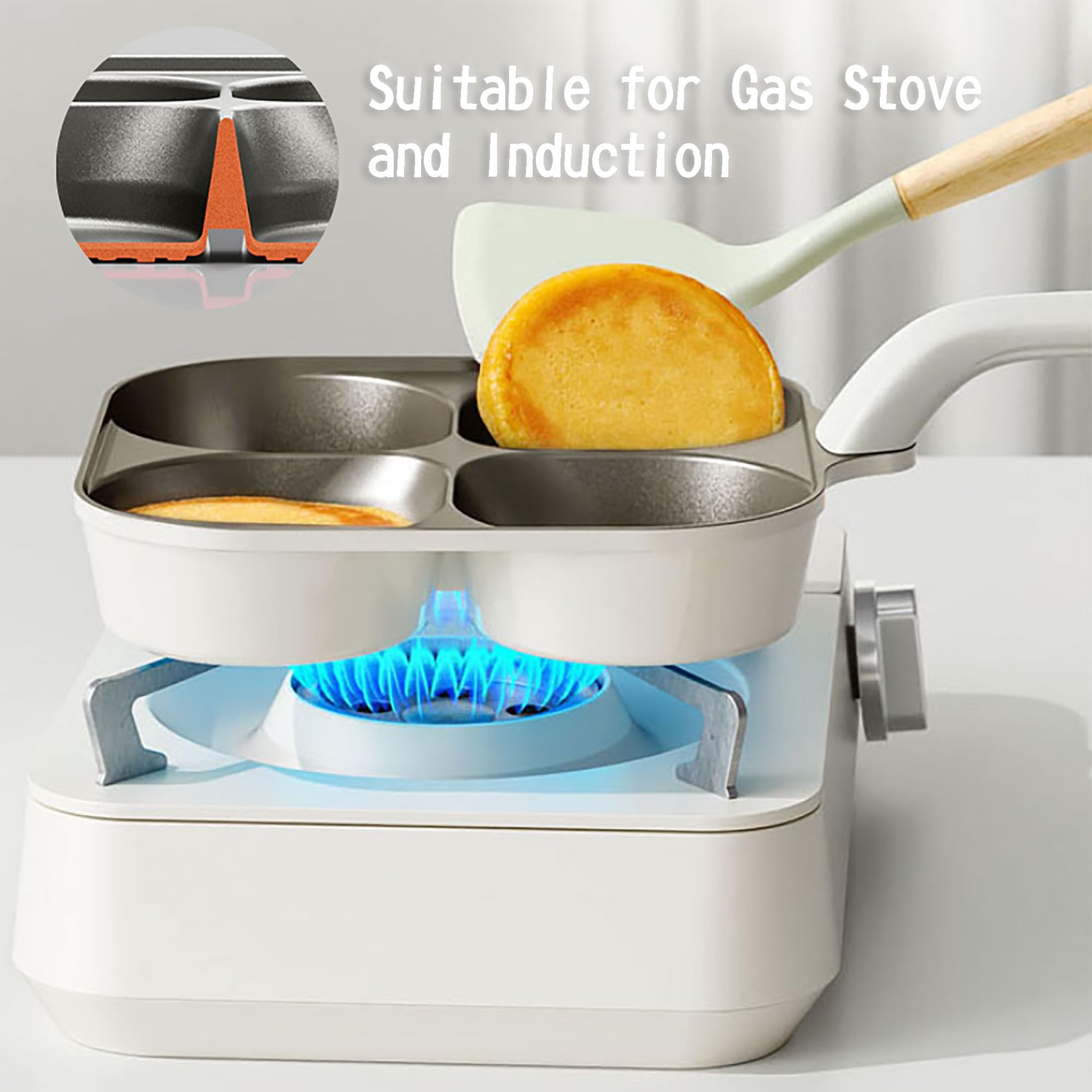 Foorey Home Egg Pan raised handle for comfortable, versatile use.