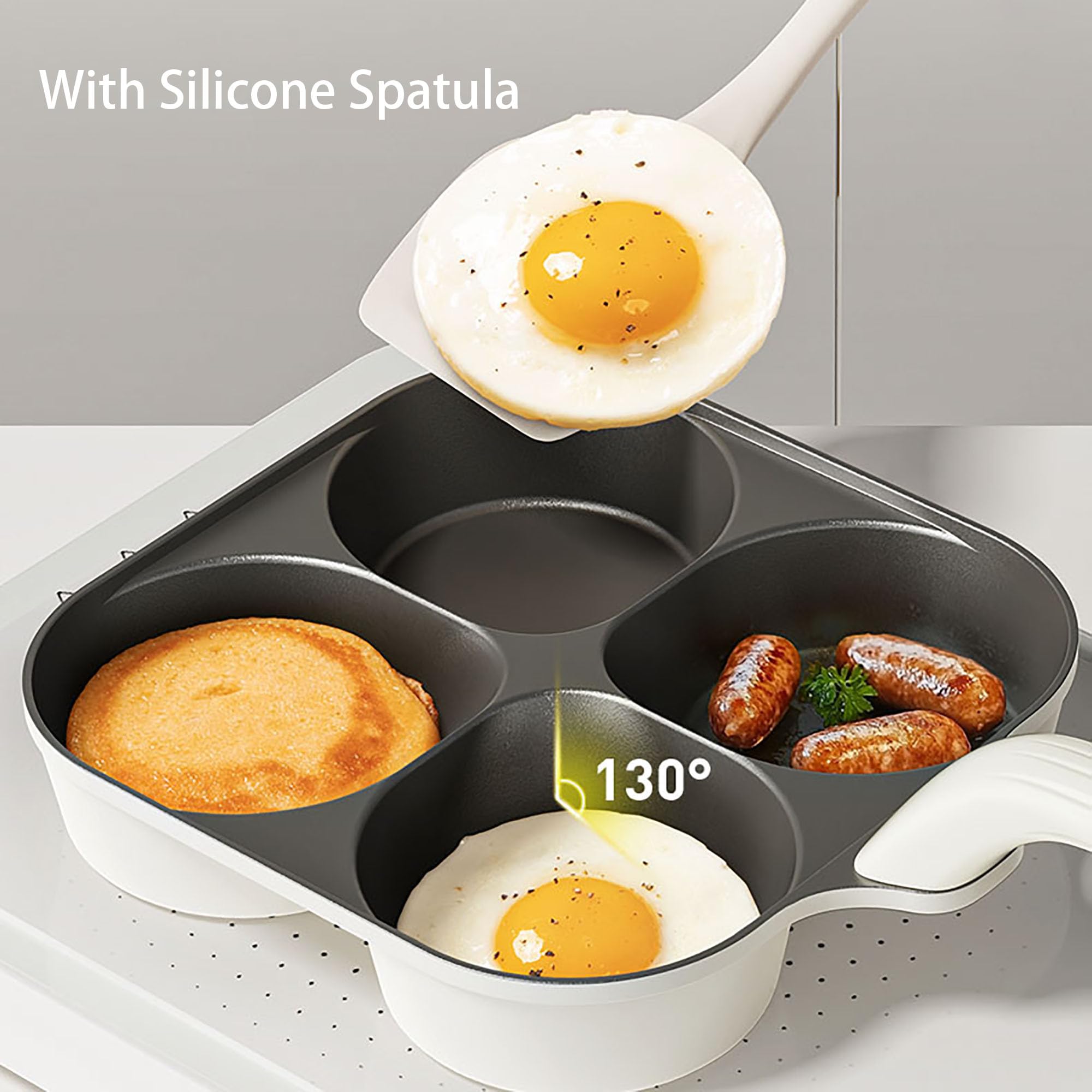 Foorey Home Egg Pan with soft silicone brush for quick cleanup.