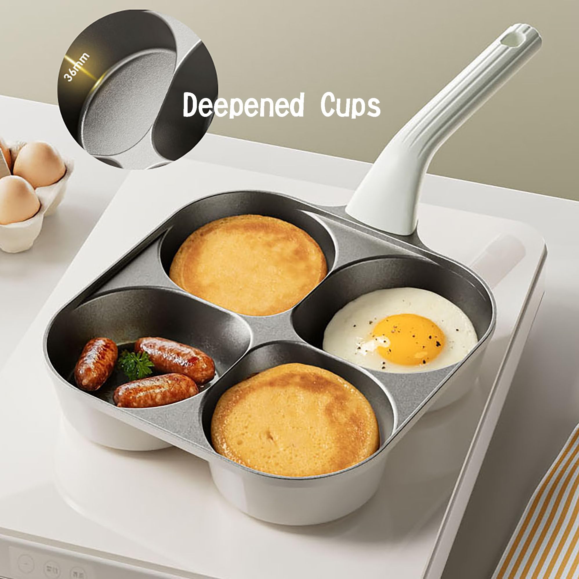 Foorey Home Egg Pan with soft silicone spatula for gentle flipping.