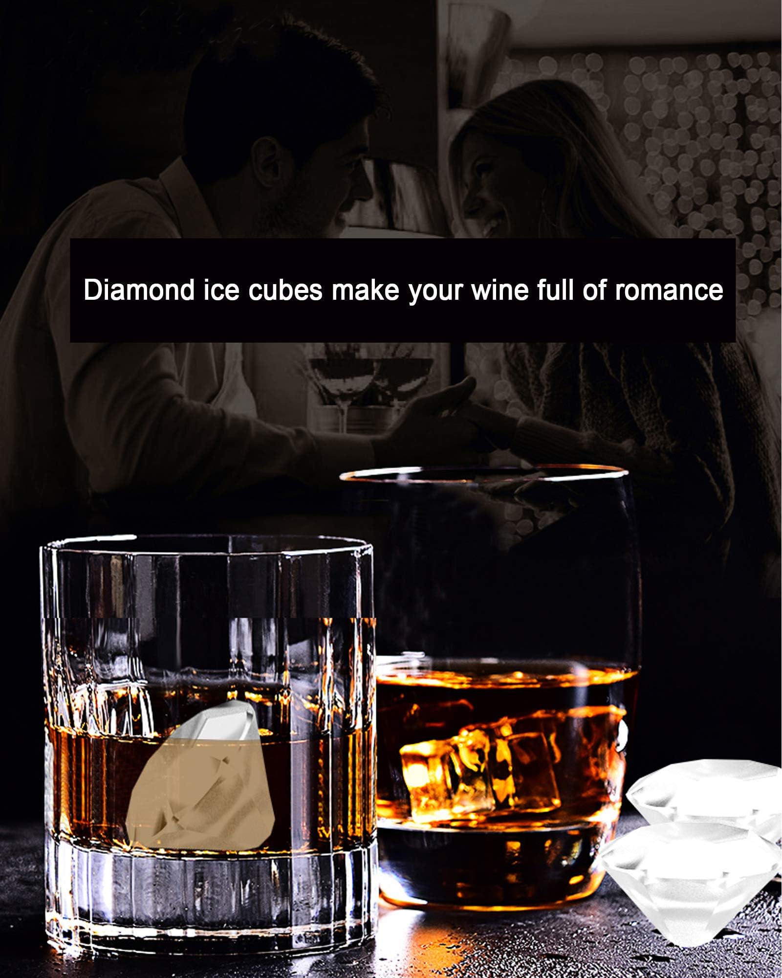 Foosi Diamond ice cubes four-block tray demonstrates versatile use for cocktails and kids' treats.