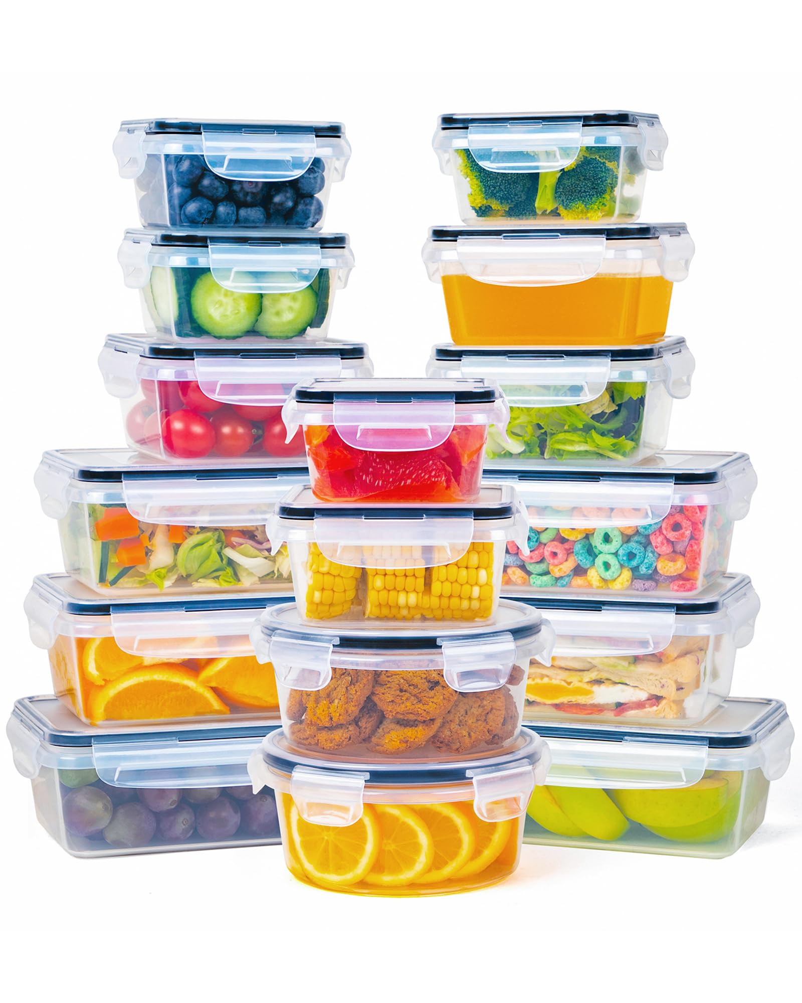 FOOYOO 32-piece container set with lids for organized fridge storage.