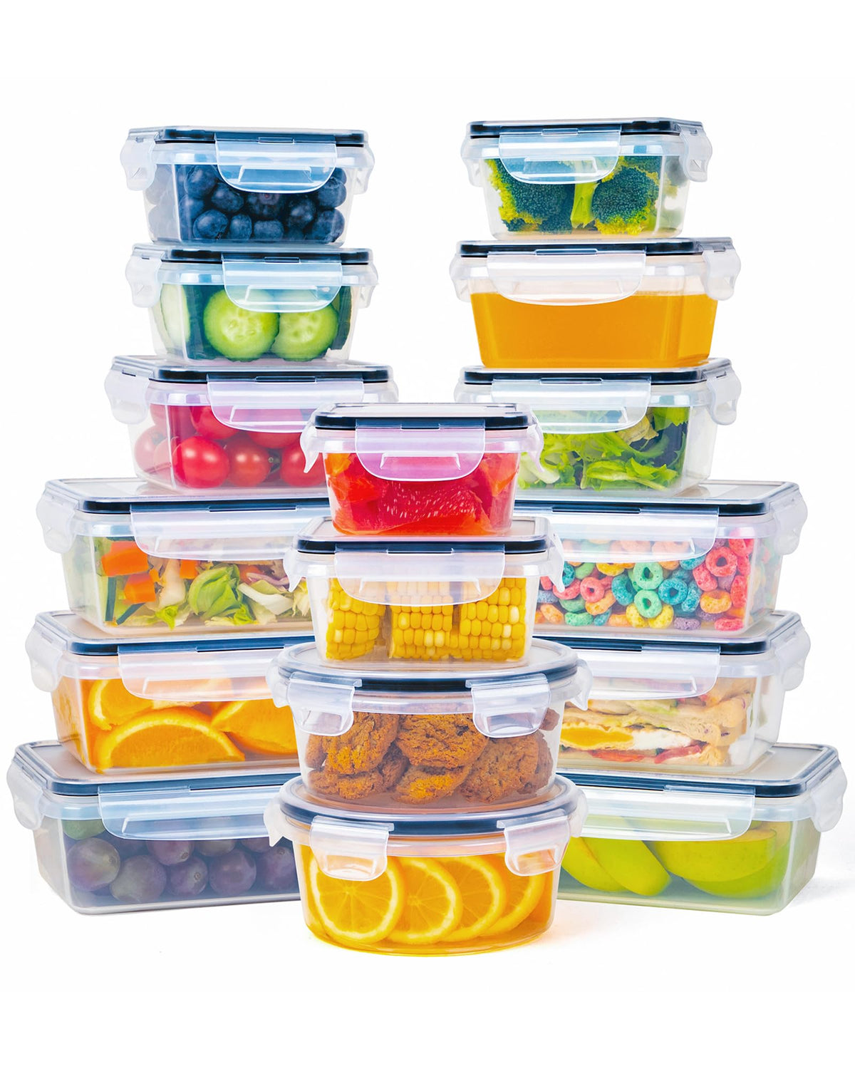 FOOYOO 32-piece container set with lids for organized fridge storage.