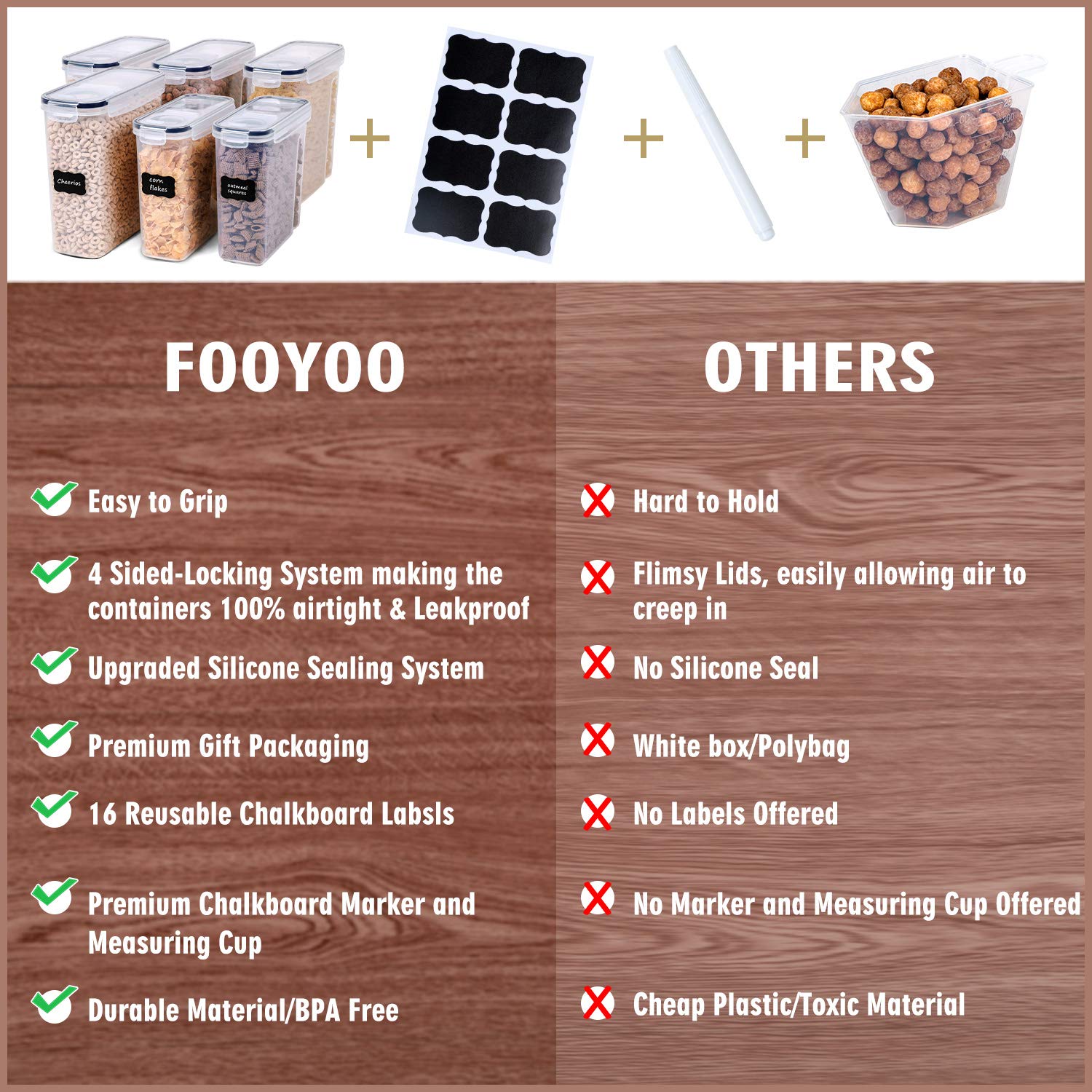 FOOYOO container with ergonomic grip for comfortable handling.