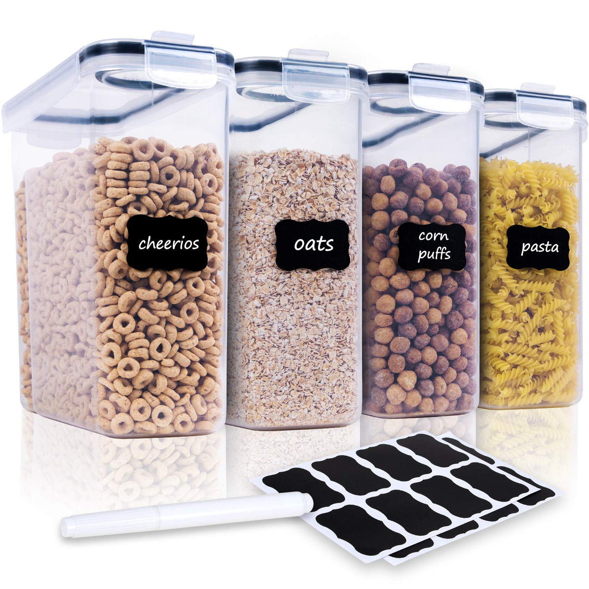 FOOYOO 4-piece cereal containers set with airtight lids keeps pantry organized.
