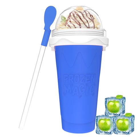 Fopudy slushy maker with blue lid front view for quick at home frozen drinks