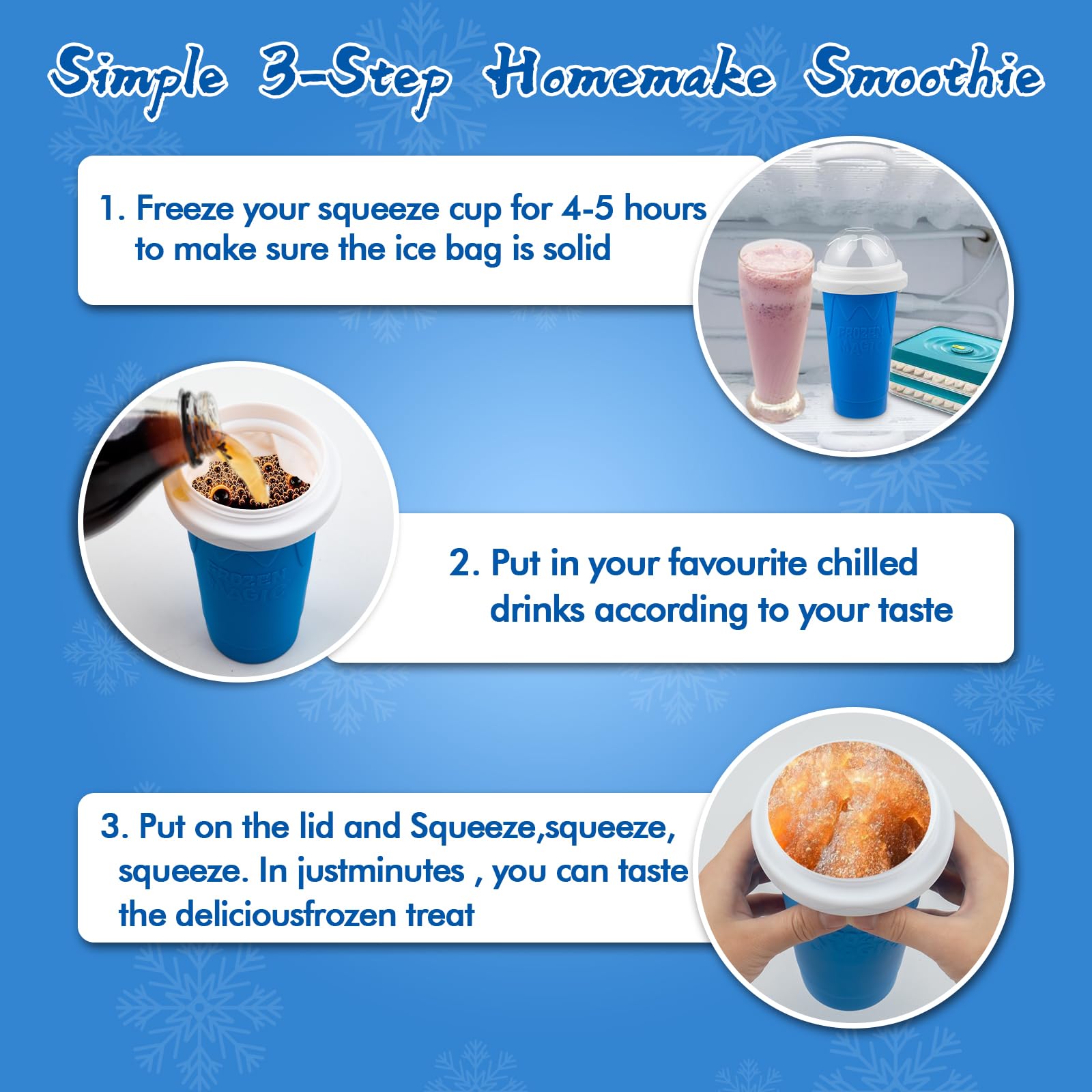 Fopudy slushy maker blue lid with straw for on the go smoothies